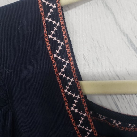 Madewell Navy Corduroy Embroidered Button Up Peasant Blouse Size 2X - Picture 3 of 14